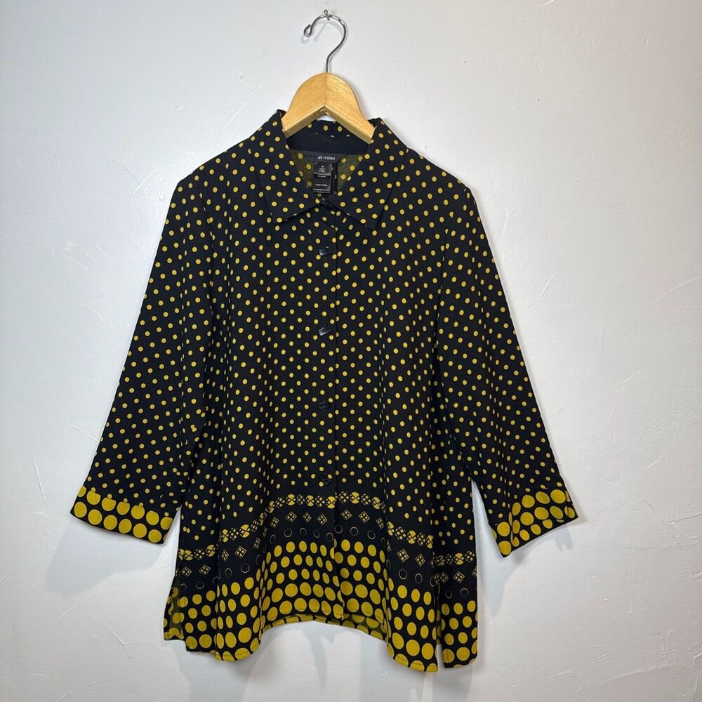 Ali Miles Black and Yellow Tunic Top Size Medium Artsy Art to Wear Lagenlook